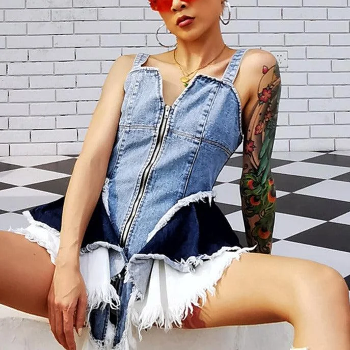 Price Reduction KittenAlarm - Kaliyah Irregular Mini Denim Dress