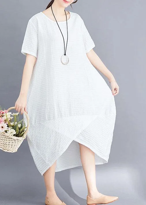 Final Clearance Classy asymmetric patchwork cotton tunic top pattern white o neck long Dresses summer Final Clearance Classy asymmetric patchwork cotton tunic top pattern white o neck long Dresses summer