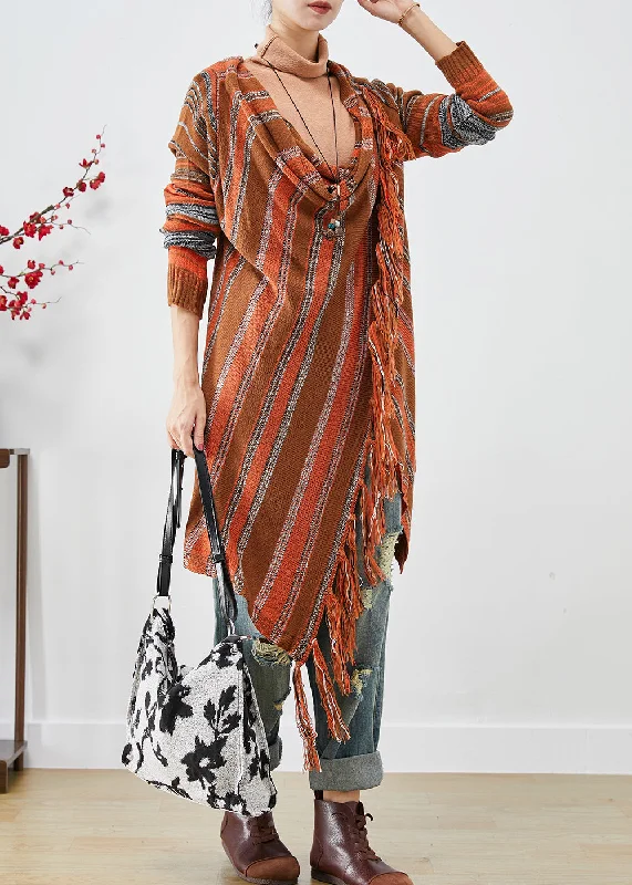Weekend Flash Sale Art Khaki Turtle Neck Tasseled Long Sweater Winter