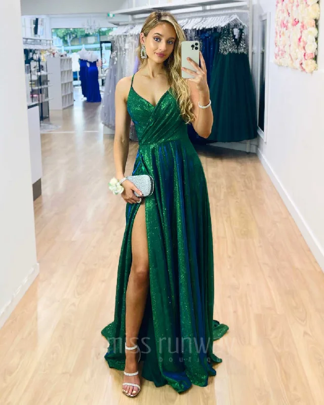 Savings Event Monica Glitter Gown - Emerald Green