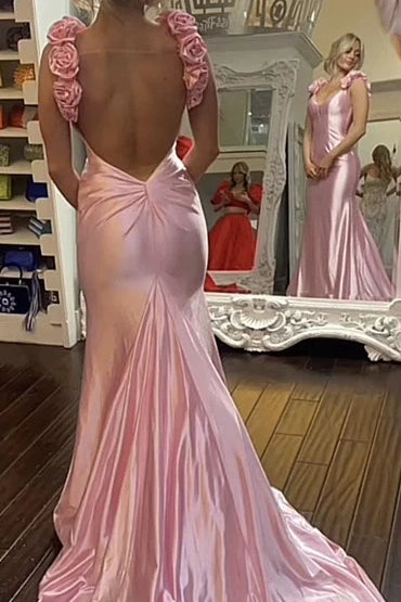 Huge Savings Sweetheart Mermaid Backless Florals Straps Party Prom Dress