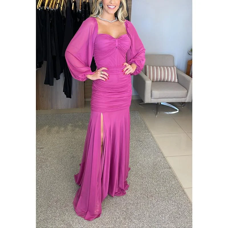 Act Fast Purple Sweetheart Chiffon Long Party Dress Wedding Guest Dress, DP2124