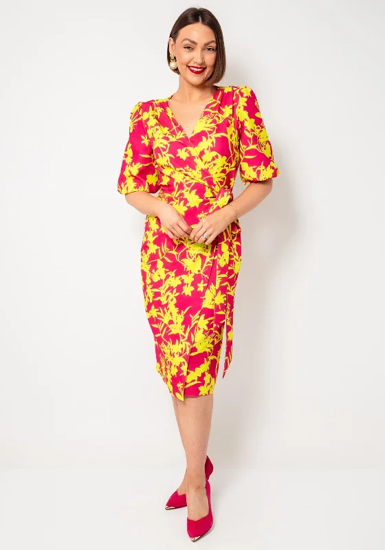 Massive Deals Coco Doll Laney Floral Print Wrap Dress, Pink and Yellow