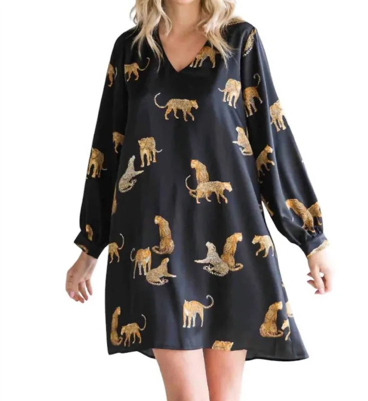 Instant Savings Cheetah Animal Print Dress In Black