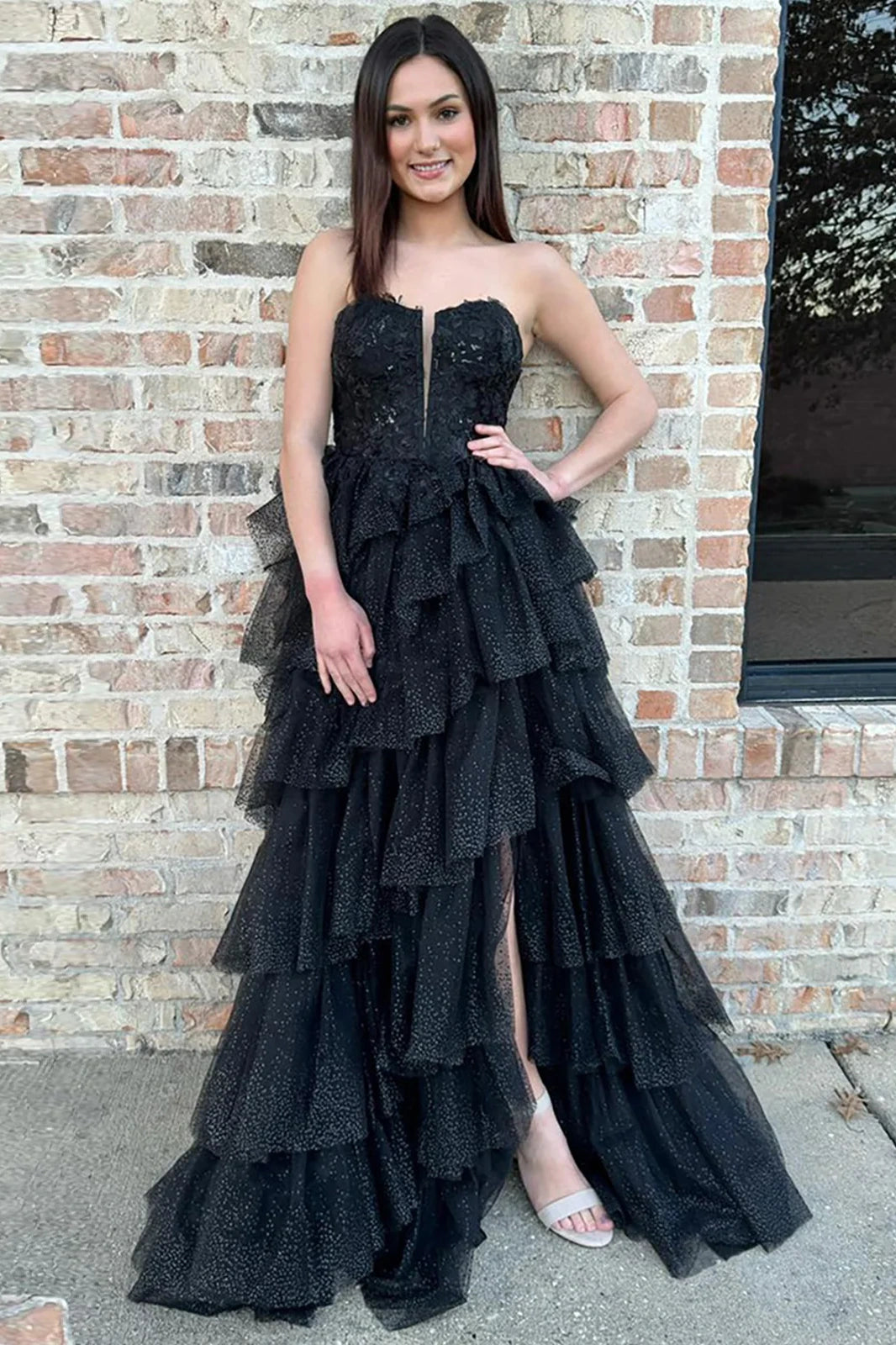 Special Savings Sweetheart Strapless Tulle A-Line Tiered Prom Dress