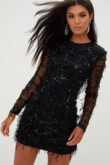 Major Savings Long Sleeves Sequins Black Short Party Dress