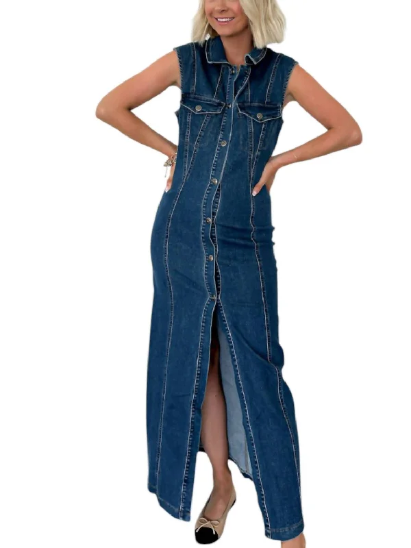 Shop and Save Here's A Clue Button Down Midi Dress In Denim
