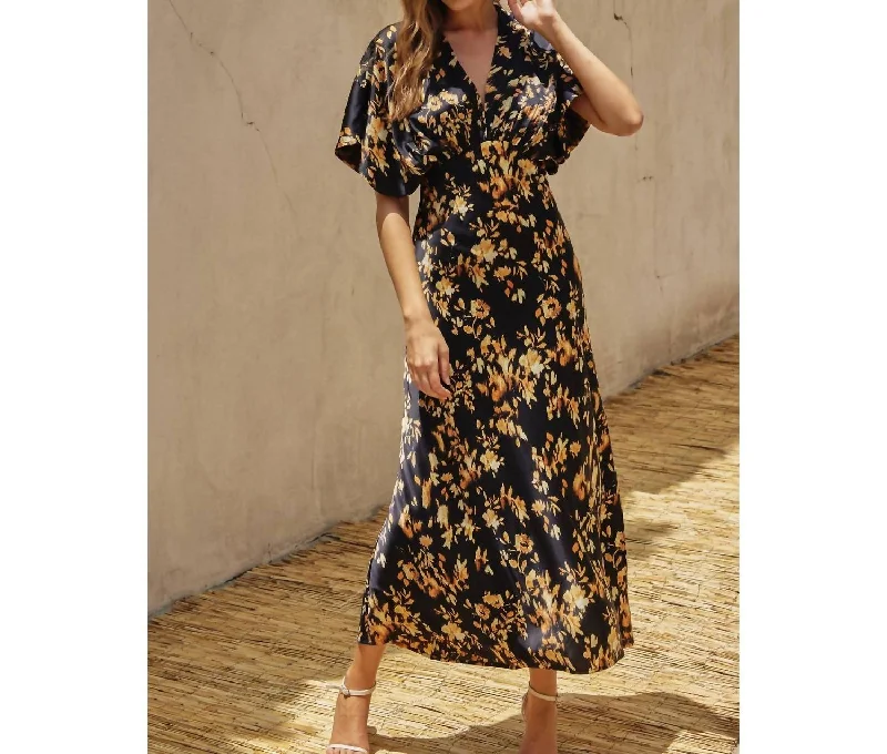 Bonus Savings Satin Blouson Maxi Dress In Midnight Glow