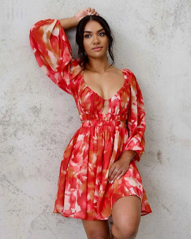 Price Fest Chiara Chiffon Mini Dress - Orange Print