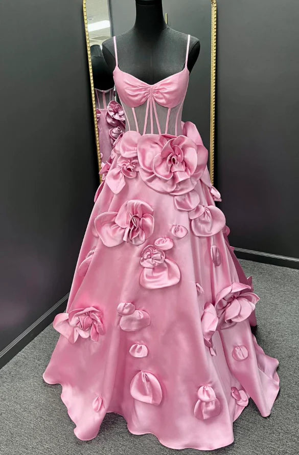 Bargain Blast Pink A-Line V-Neck Sleeves Florals Party Prom Dress