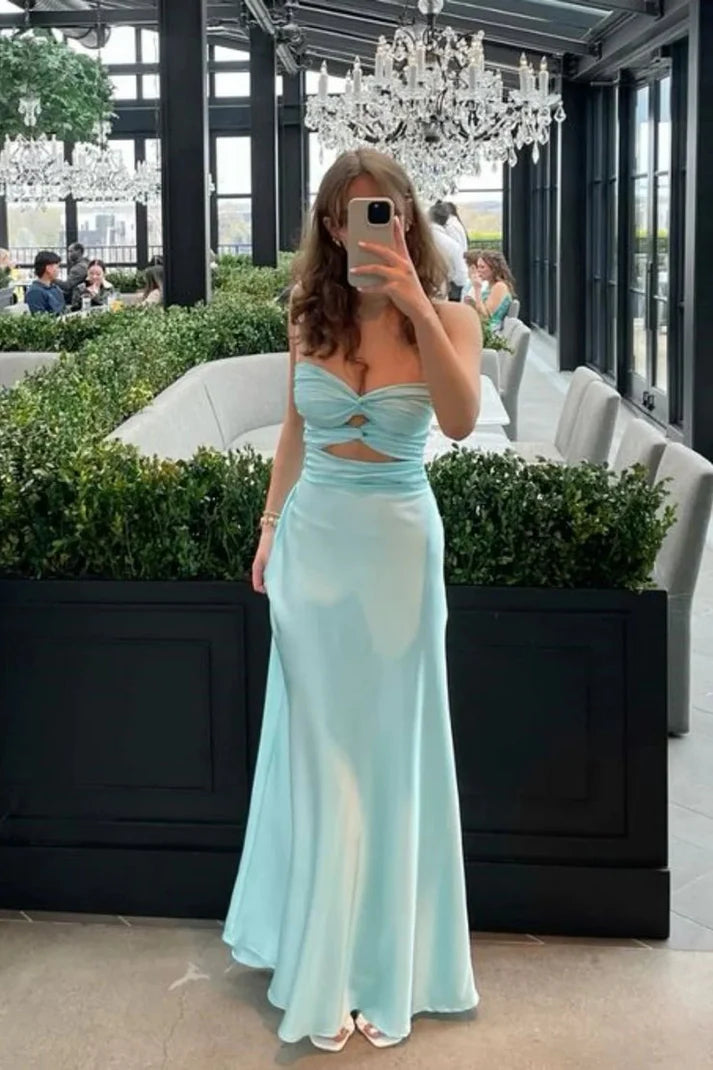 Special Savings Blue Strapless A-Line Satin Long Party Dress Simple Wedding Guest Dress, DP4487 Special Savings Blue Strapless A-Line Satin Long Party Dress Simple Wedding Guest Dress, DP4487