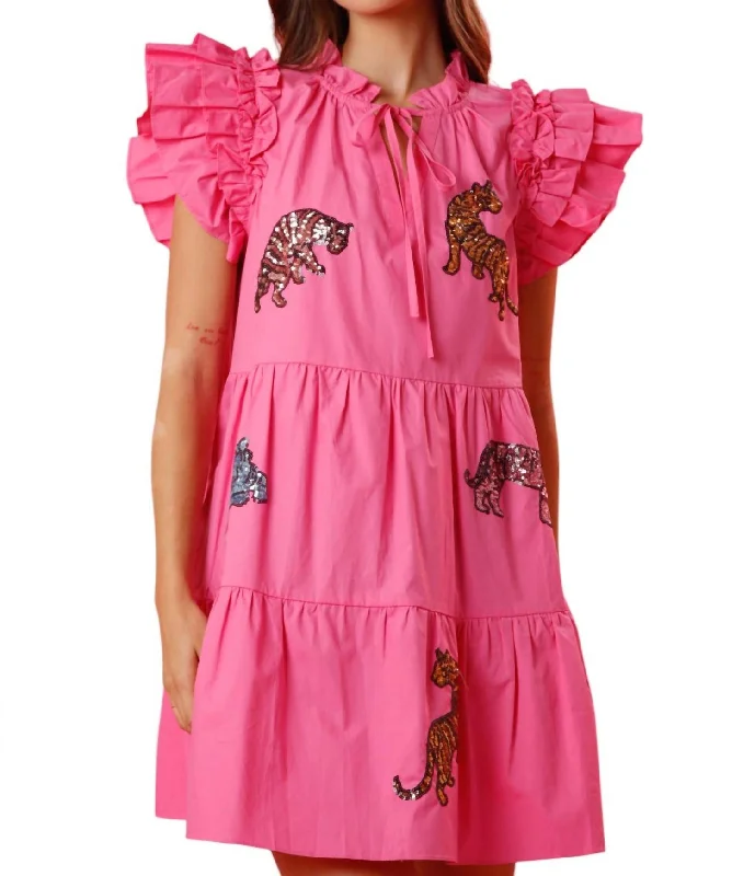 Exclusive Savings Sequin Tiger Tiered Mini Dress In Pink