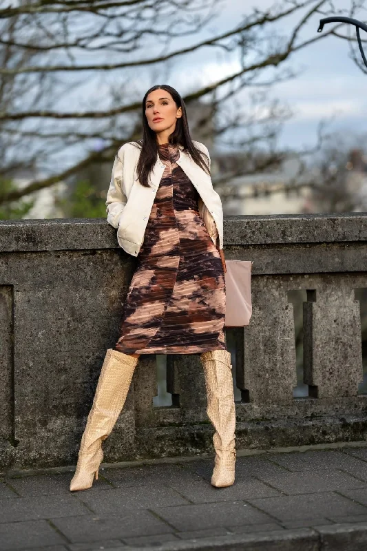 Weekend Flash Sale Black & Brown Print Kimora Midi Dress