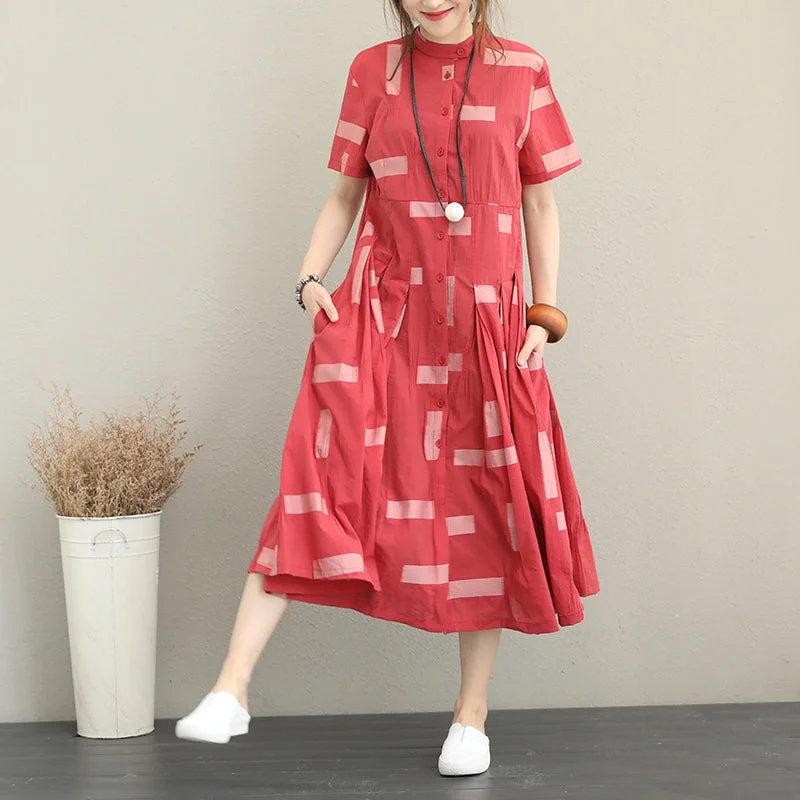 Price Meltdown fashion red natural cotton shirt dress casual stand collar traveling clothing fine big hem gown Price Meltdown fashion red natural cotton shirt dress casual stand collar traveling clothing fine big hem gown