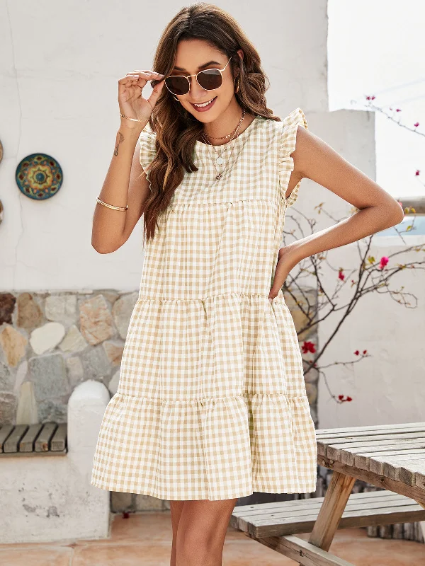 Incredible Offers Cupcake Cotton Pocketed Polka Dot Babydoll Dress - Beige