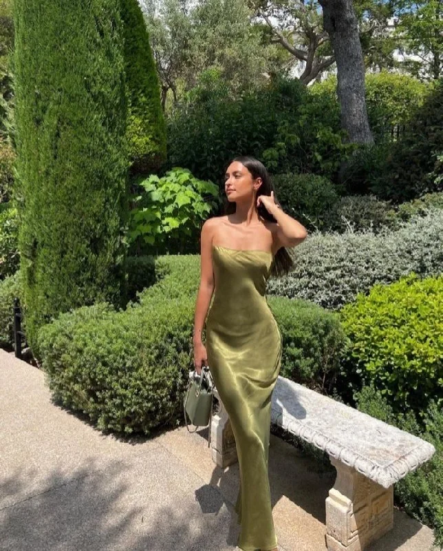 Deal Mania Elegant Green Strapless Sheath Satin Long Party Dress Wedding Guest Dress, DP4439 Deal Mania Elegant Green Strapless Sheath Satin Long Party Dress Wedding Guest Dress, DP4439