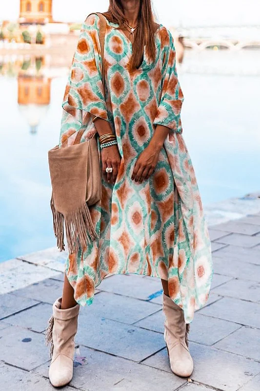 Incredible Offers WOMEN BOHEMIAN PARINTING OVERSIZED SHAWL DRESS