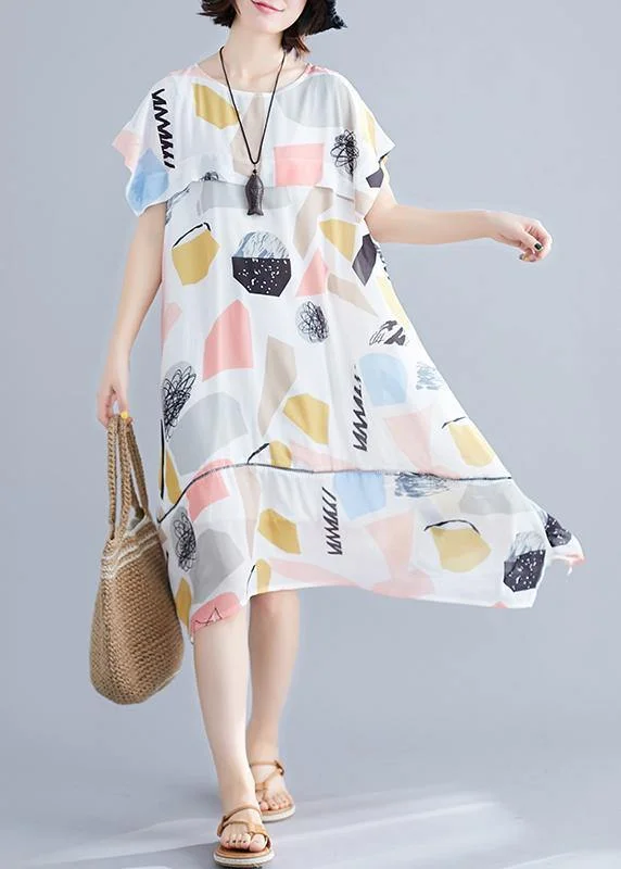 Savings Bonanza Chic multicolor Geometric chiffon Wardrobes Metropolitan o neck Maxi Summer Dresses