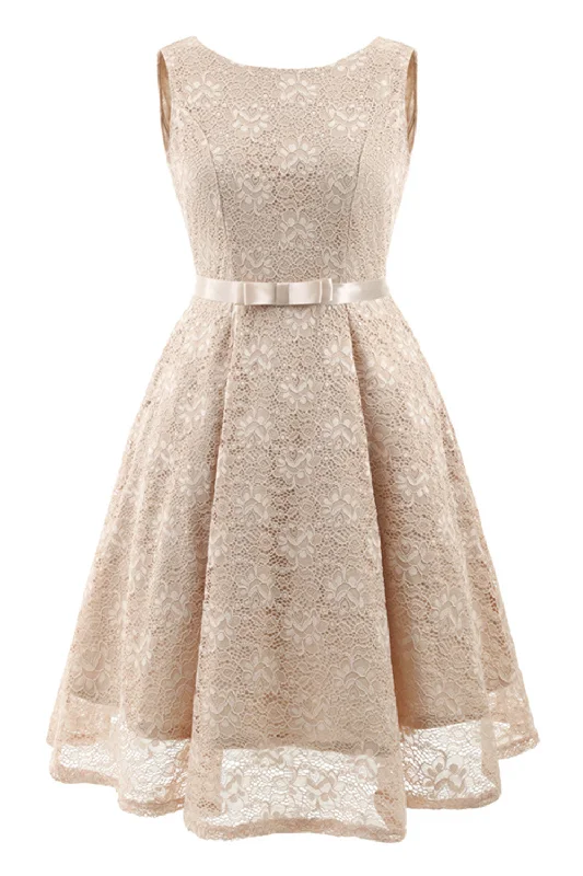 Deal of the Day Scoop Lace Ivory Short Party Dress with Ribbon