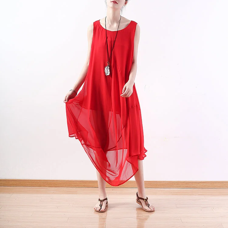 Savings Spectacular fine red chiffon dress plus size clothing asymmetric hem chiffon clothing dresses