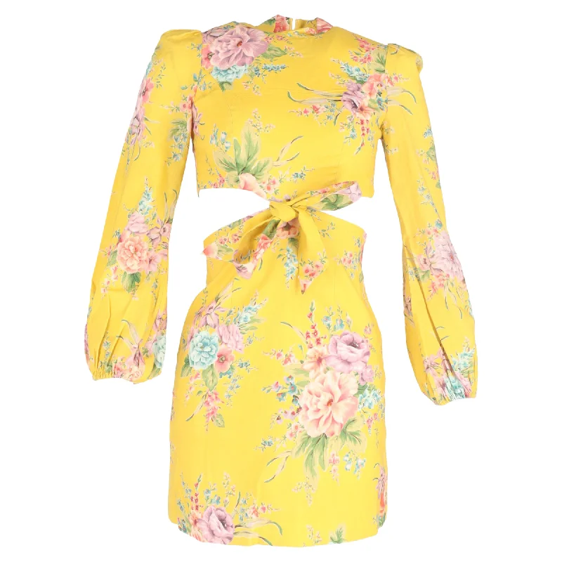Value Deals Zimmermann Zinnia Floral Mini Dress in Yellow Linen