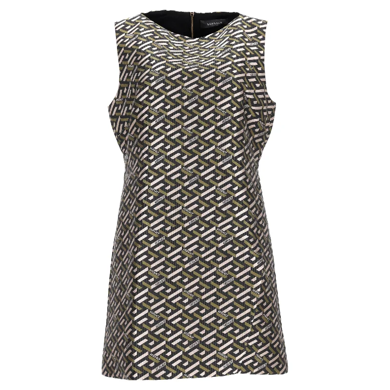 Year-End Clearance Versace Geometric Print Mini Sleeveless Shift Dress in Multicolor Polyester