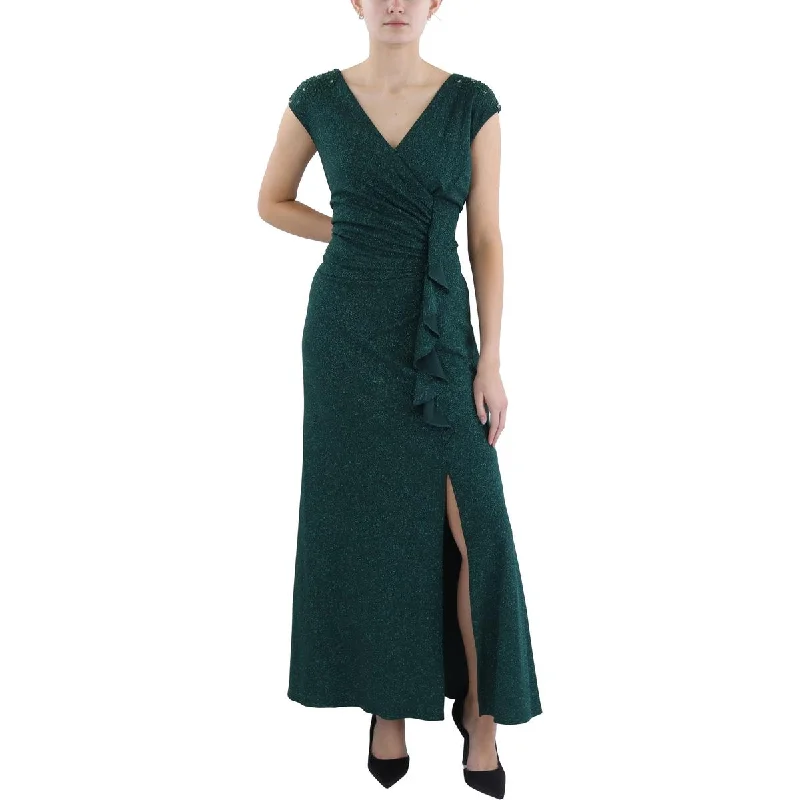 Hot Deal Petites Womens Full Length Ruffled Evening Dress