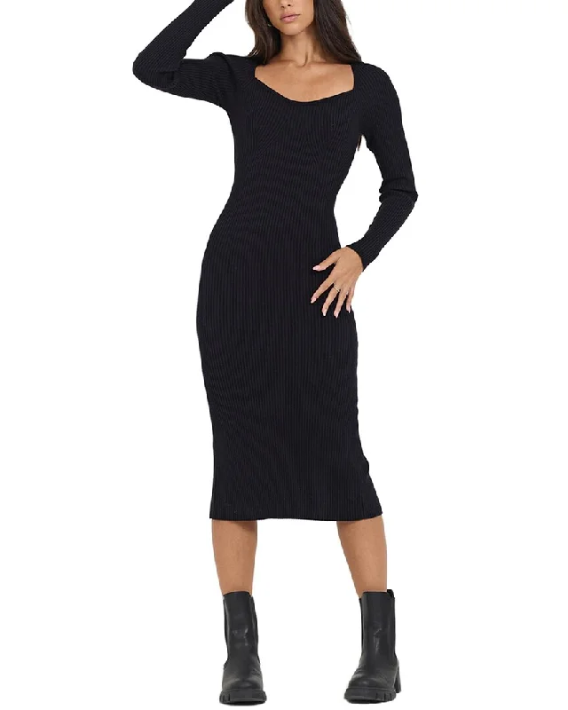 Crazy Savings Vintage Havana Fitted Rib Knit Midi Dress