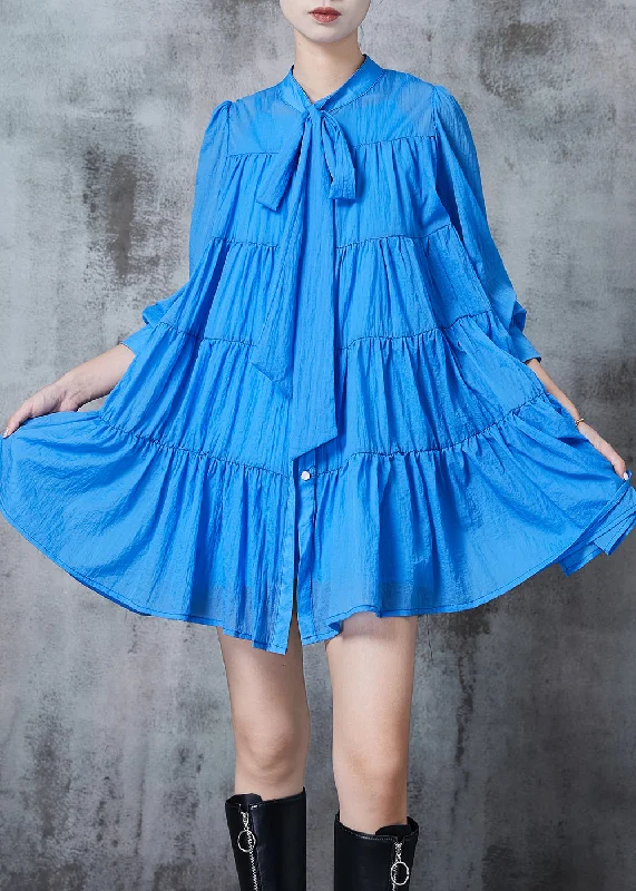 Price Blitz Blue Patchwork Cotton Day Dresses Oversized Spring
