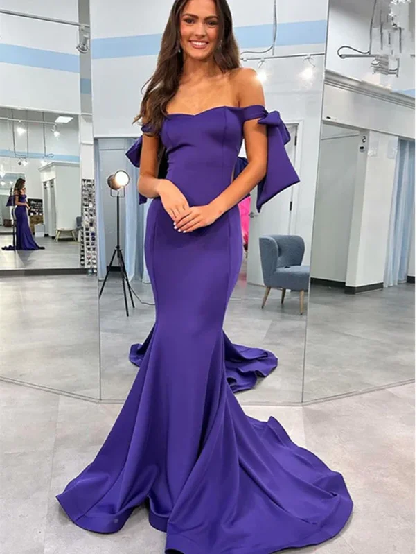 Massive Deals Purple Off Shoulder Mermaid Elegant Long Prom Dress, DP2050