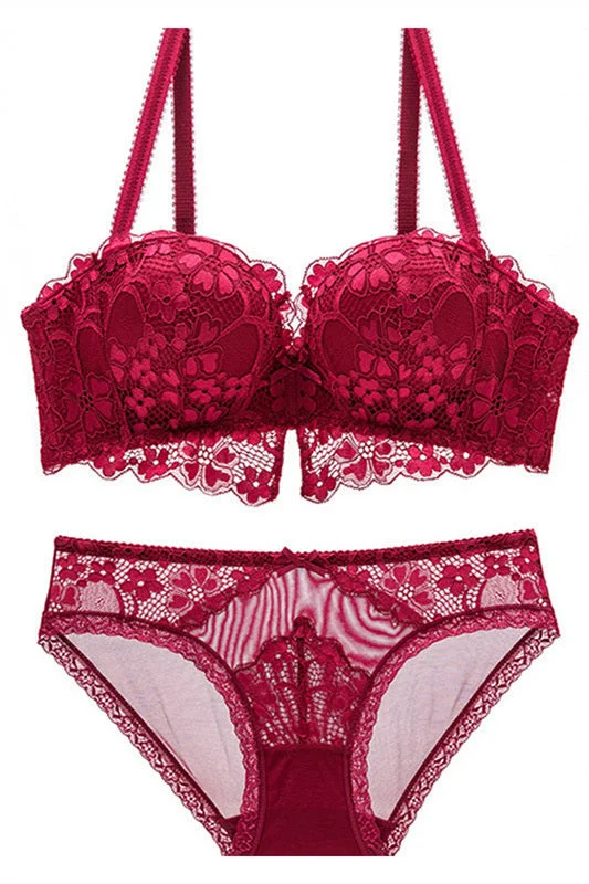 Savings Spectacular Dark Red Lace Lingerie Set