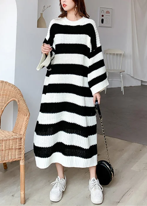Special Savings French Black Striped Cozy Knit Long Sweater Batwing Sleeve