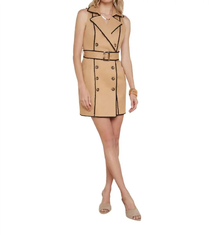 Deal Mania Hale Trench Mini Dress In Camel