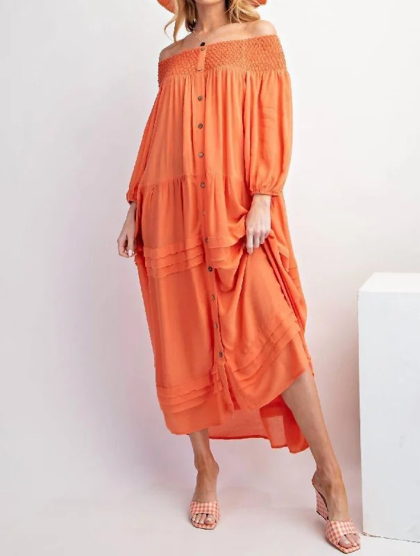 One-DAY Sale Gauze Button Down Maxi Dress In Washed Orange