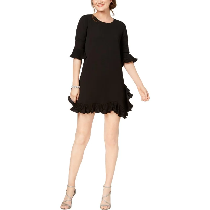 Discount Days Petites Womens Pleated Ruffled Party Dress