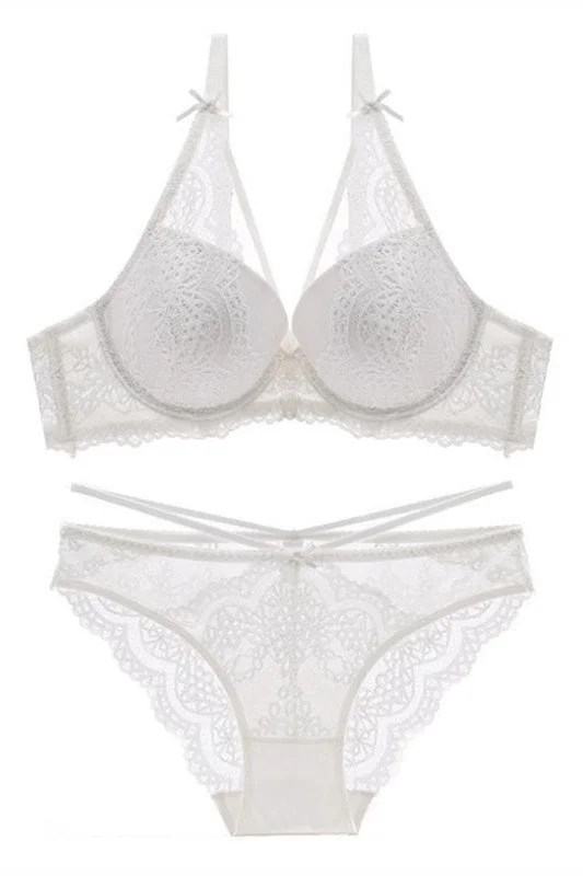 Midnight Sale Sexy V White Lace Lingerie Set