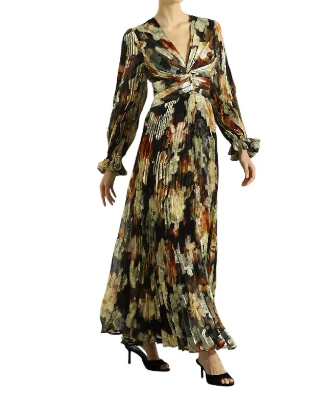 Flash Deals Terza Twisted Pleated Maxi Dress In Emerald/black