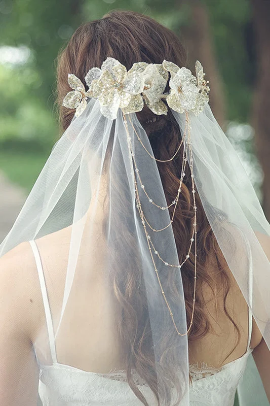 Limited Edition White Bridal Veil with Gold Headdress