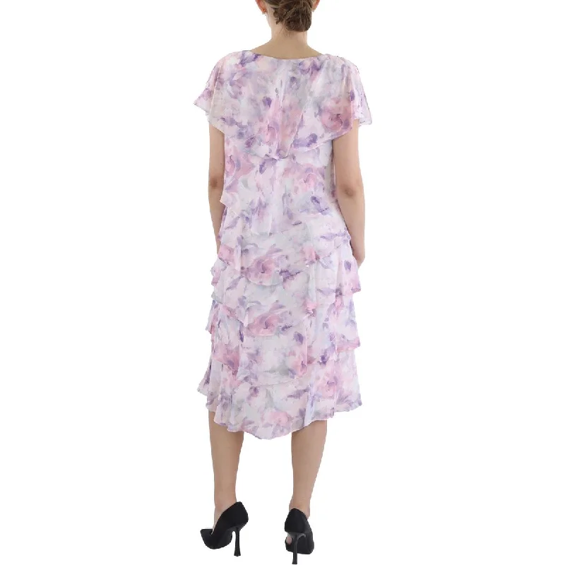 Referral Discount Petites Womens Below Knee Tiered Midi Dress