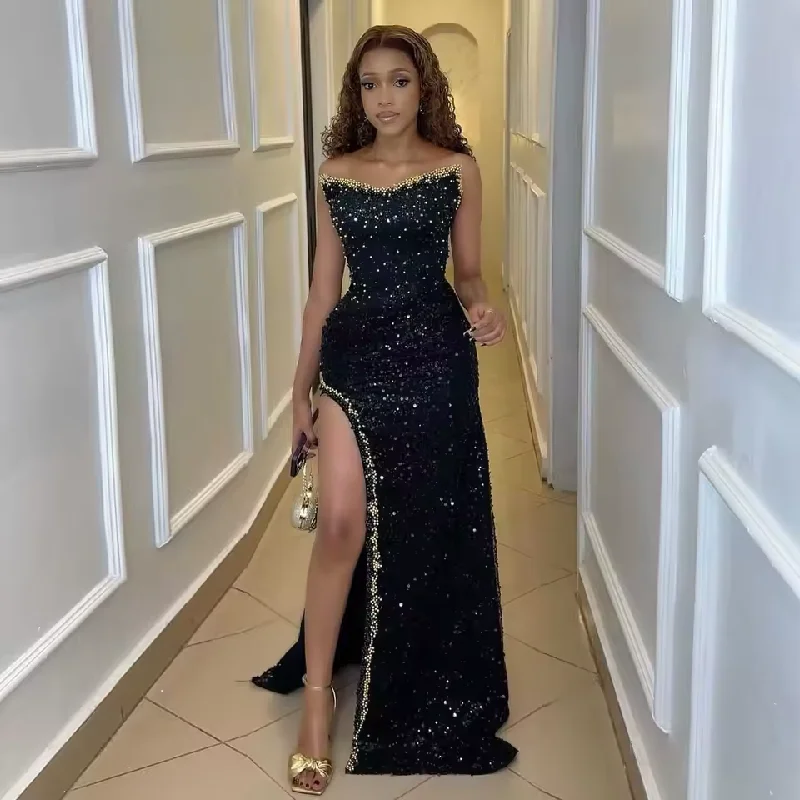 Anniversary Sale Luxury Sequins Beaded African Formal Dress Little Black Glitter Lace Evening Dress Asoebi Style Wedding Guest Dress Custom Anniversary Sale Luxury Sequins Beaded African Formal Dress Little Black Glitter Lace Evening Dress Asoebi Style Wedding Guest Dress Custom