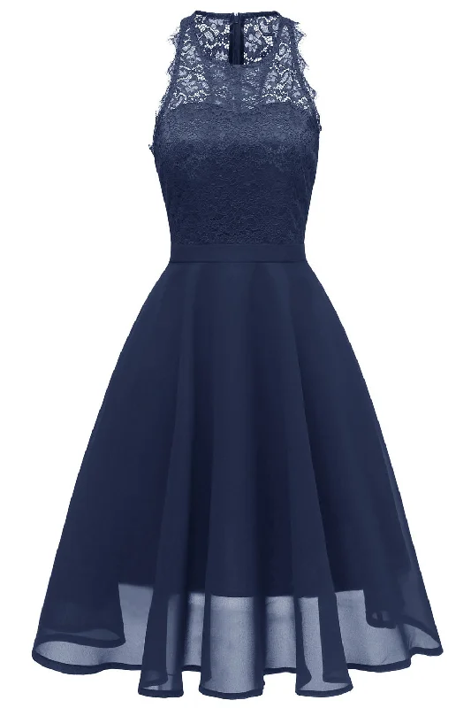 Steals and Deals Sheer Sleeveless Chiffon Navy Blue Short Party Dress