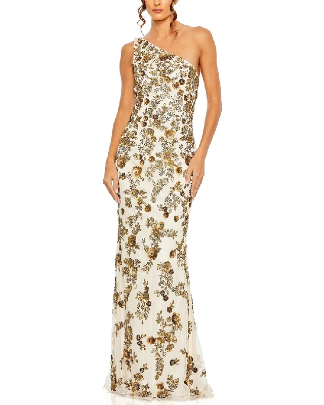 Weekend Deal Mac Duggal Floral Beaded One-Shoulder Gown