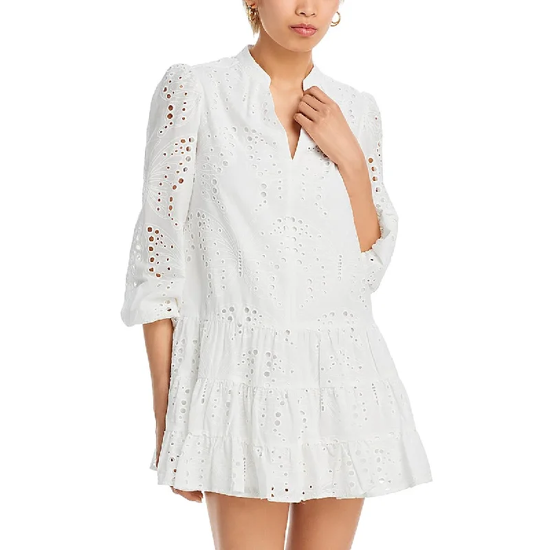 Members Only Milly Womens Eyelet Mini Babydoll Dress