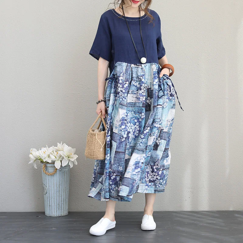 Best Deals Fine blue linen dresses oversized patchwork floral caftans vintage short sleeve kaftans Best Deals Fine blue linen dresses oversized patchwork floral caftans vintage short sleeve kaftans