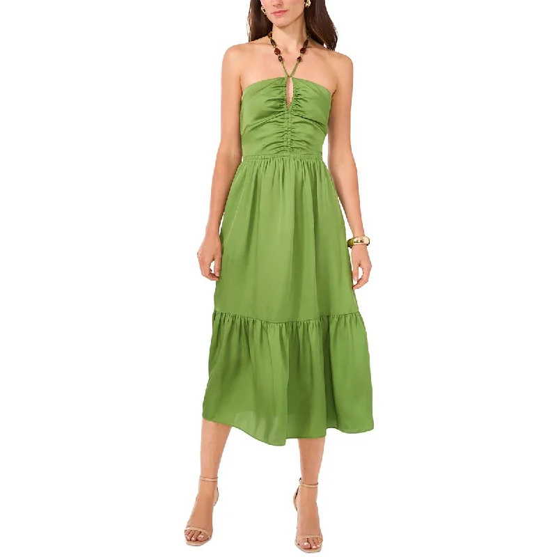 Flash Deals Womens Beaded Halter Midi Dress