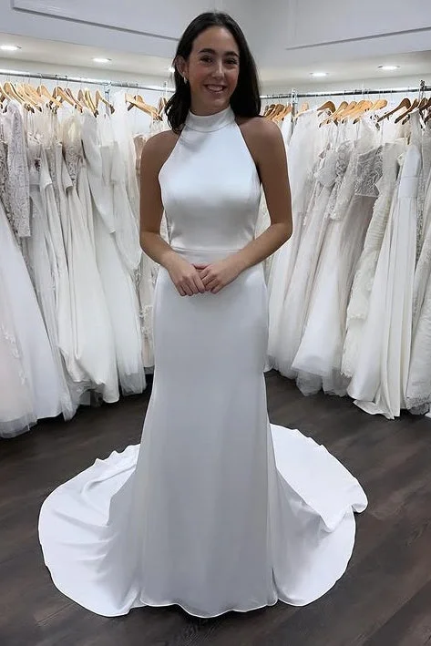 Early Access High Neck Backless Mermaid Beach Wedding Dress