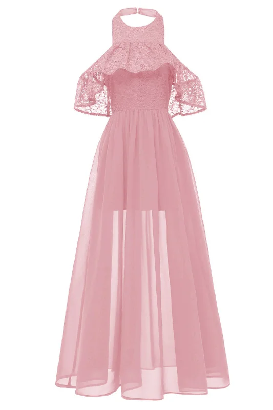 Special Savings Halter Pink Long Party Dress with Open Back