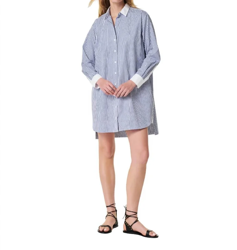 Limited Time Discount The Best Poplin Striped Shirt Dress In Postal Blue Narrow Stripe