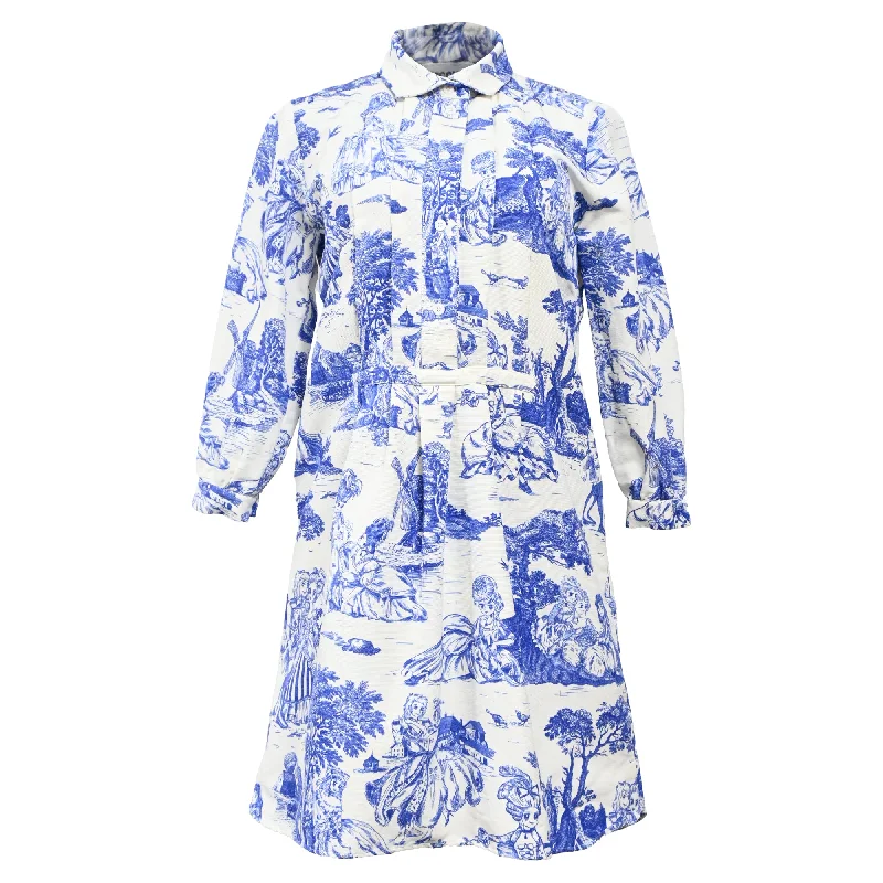 Deep Discounts Moschino Couture Animé Toile De Jouy Mini Shirt Dress in Blue Cotton
