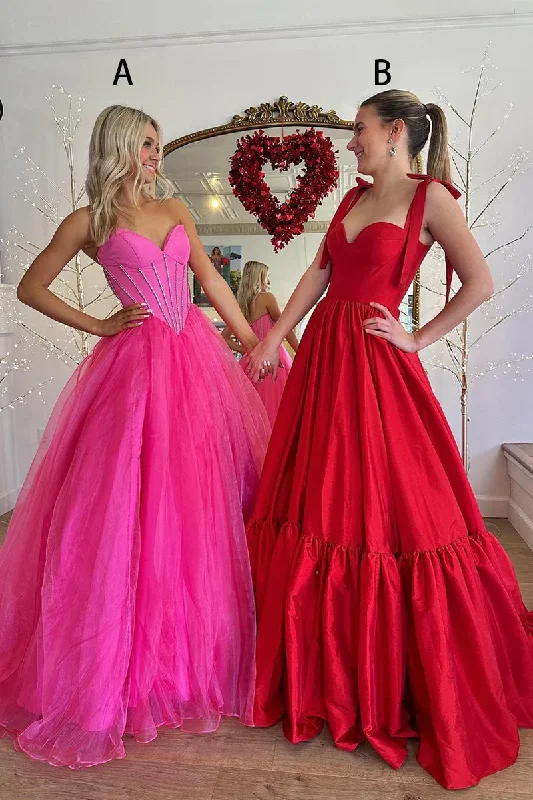 Act Now Pink Sweatheart Strapless Tulle A-Line Long Prom Dress, DP2141